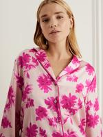 Kadın Pembe Çiçek Desenli Uzun Kollu Pijama Takımı