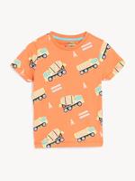Erkek Çocuk Turuncu Saf Pamuklu Kısa Kollu T-Shirt (2-7 Yaş)