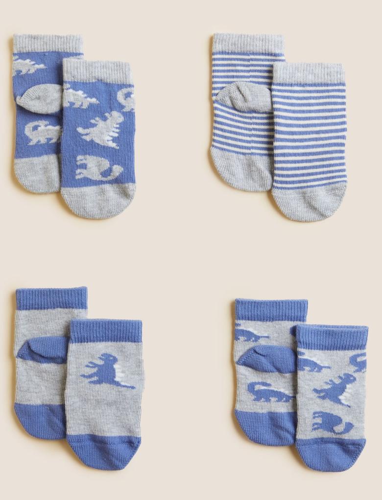 Çocuk Multi Renk 4'lü Dinozor Desenli Çorap (0-3 Yaş)