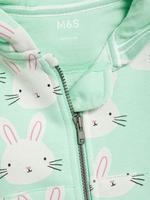 Bebek Yeşil Tavşan Desenli Kapüşonlu Sweatshirt (0-3 Yaş)