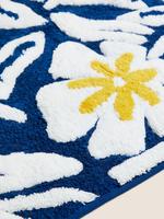Ev Lacivert Saf Pamuklu Çiçek Desenli Banyo Paspası