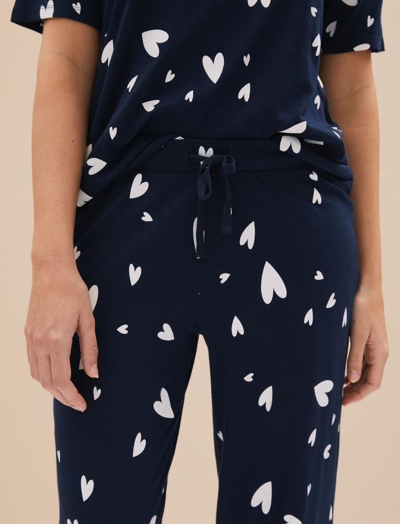 Kadın Lacivert Cool Comfort™ Kalp Desenli Pijama Takımı