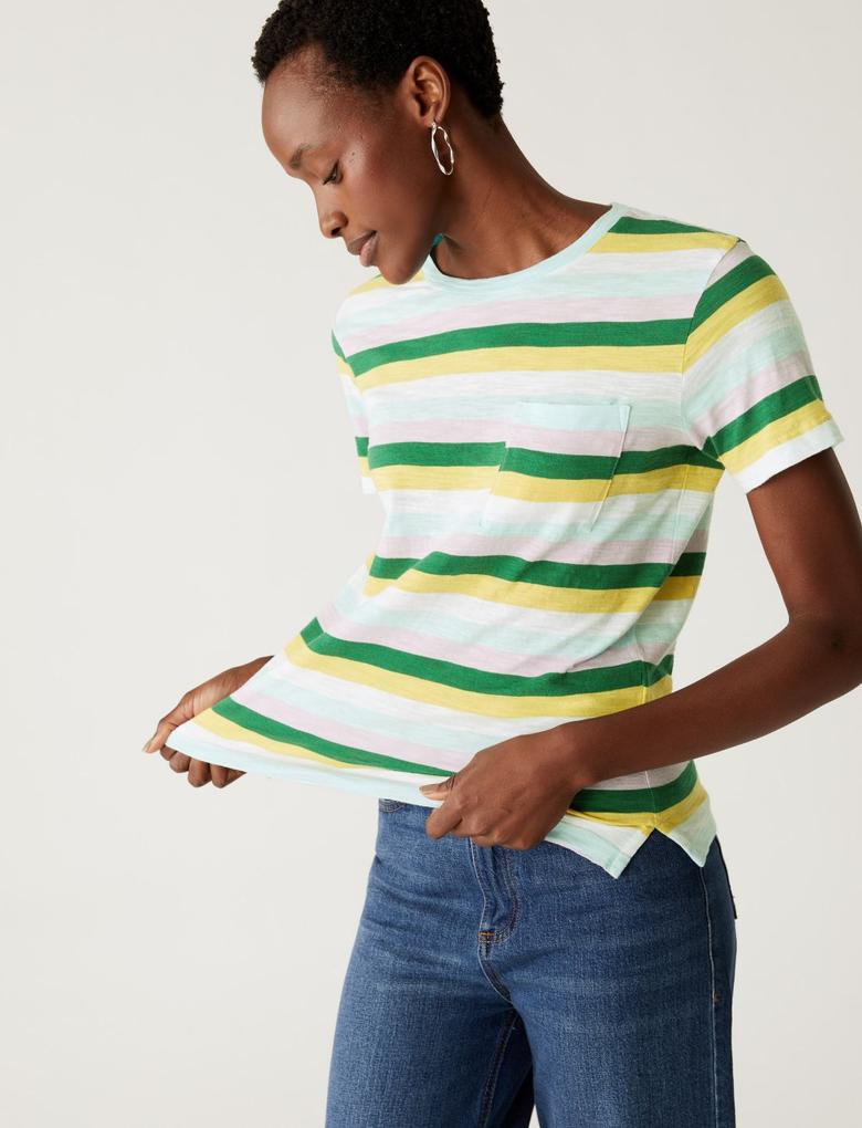 Kadın Multi Renk Saf Pamuklu Kısa Kollu T-Shirt