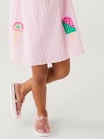 Kız Çocuk Pembe Saf Pamuklu Dondurma Desenli Elbise (2-8 Yaş)