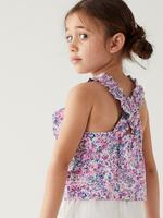 Kız Çocuk Multi Renk Saf Pamuklu Çiçek Desenli Bluz (2-8 Yaş)