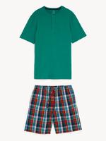 Erkek Yeşil Saf Pamuklu Kısa Kollu Pijama Takımı