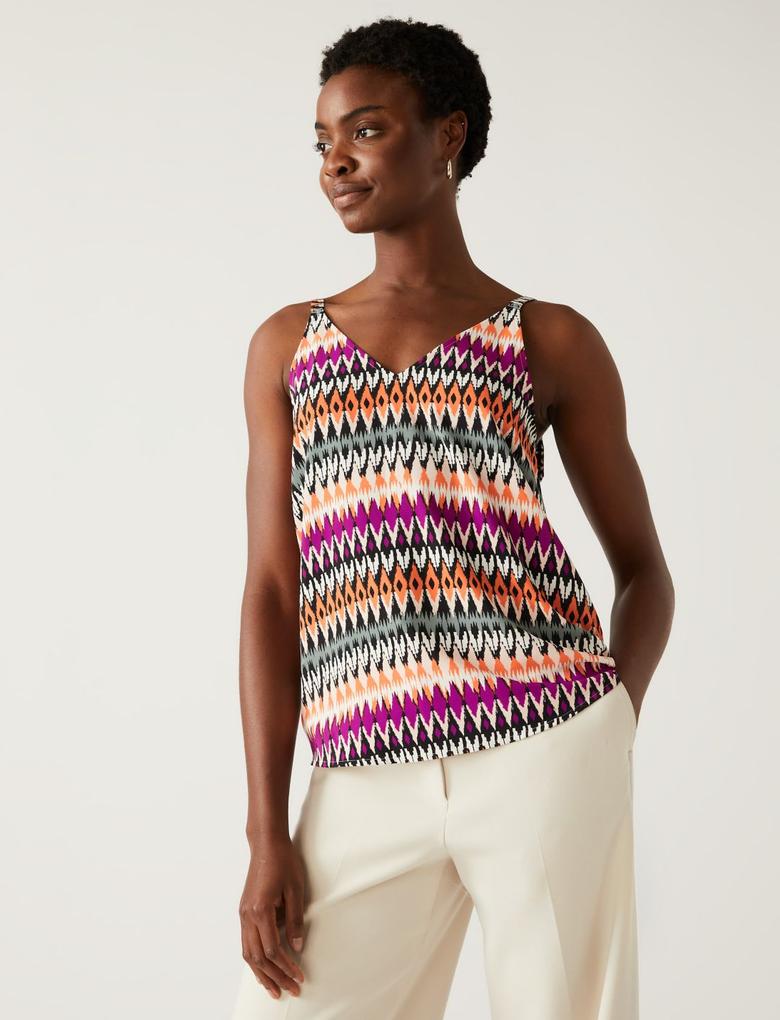 Kadın Multi Renk V Yaka Desenli Bluz