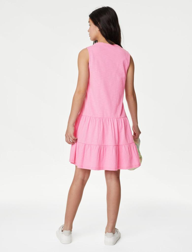 Kız Çocuk Pembe Saf Pamuklu Regular Fit Elbise (6-16 Yaş)