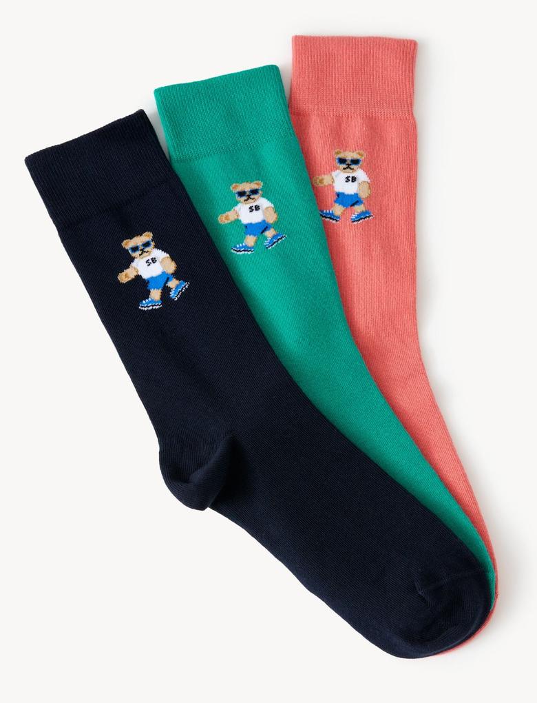 Erkek Mavi 3'lü Spencer Bear Çorap Seti
