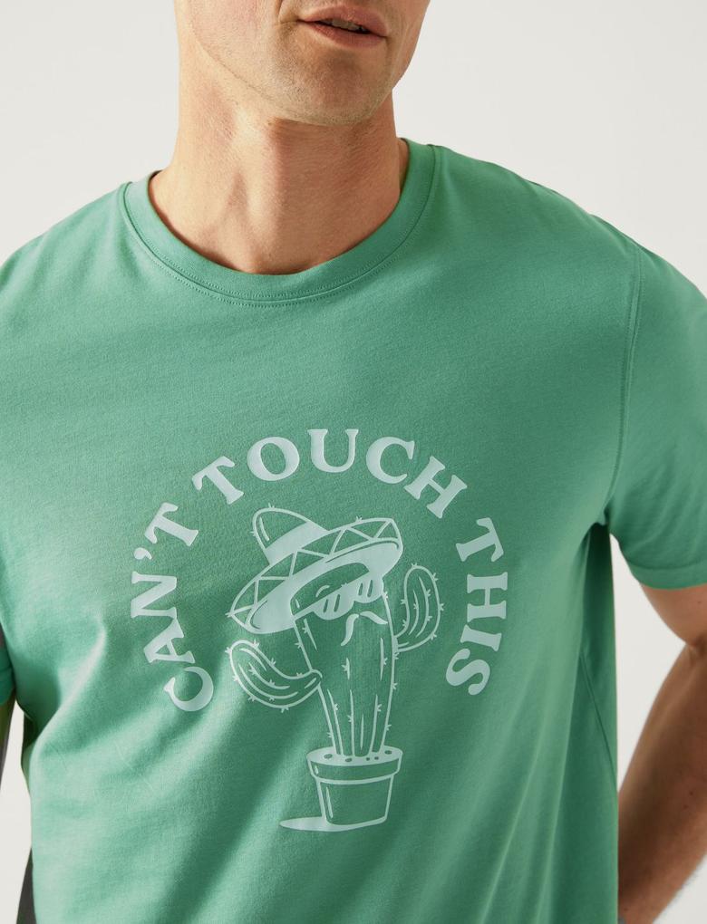 Erkek Yeşil Saf Pamuklu Kısa Kollu T-Shirt