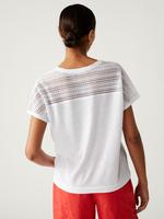 Kadın Beyaz Dantel Detaylı Kısa Kollu Keten T-Shirt